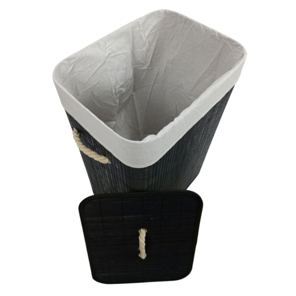 WÄSCHEKORB Bambus Schwarz mit Deckel 60x40x30 cm - Schwarz, Holzwerkstoff (40/60/30cm) - Begryf