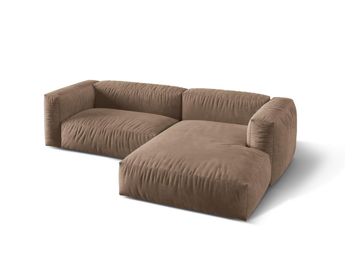 ECKSOFA modular rechts Martina aus Samt dunkelbeige 2 Sitzplätze - Mokka, Textil (176/283cm) - Micadoni