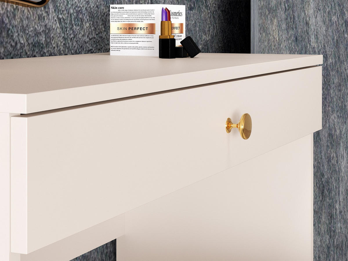 SCHMINKTISCH Selgin Greige 100 cm - Taupe/Goldfarben, Holzwerkstoff/Metall (39.7/100/79cm) - Selsey