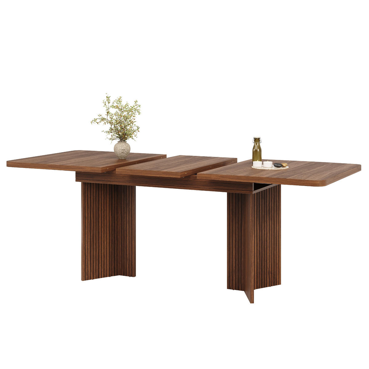 ESSTISCH 120-160/80/76.1 cm Braun mit vertikaler Riffel V-förmigen Tischbeinen - Braun, Holz/Holzwerkstoff (120/80/76.1cm) - Oxeza