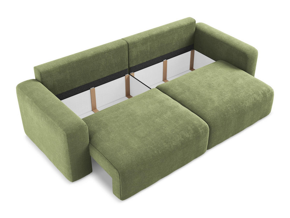 3-SITZER SOFA mit Schlaffunktion Chenille Stoff Grün - Schwarz/Grau, Kunststoff/Textil (244/79/102cm) - Makamii