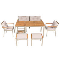 GARTEN-ESSTISCHSET für 6-7 Personen mit abnehmbarem Servierwagen und wasserabweisenden Kissen, Beige/Natur - Beige, Metall - Redom