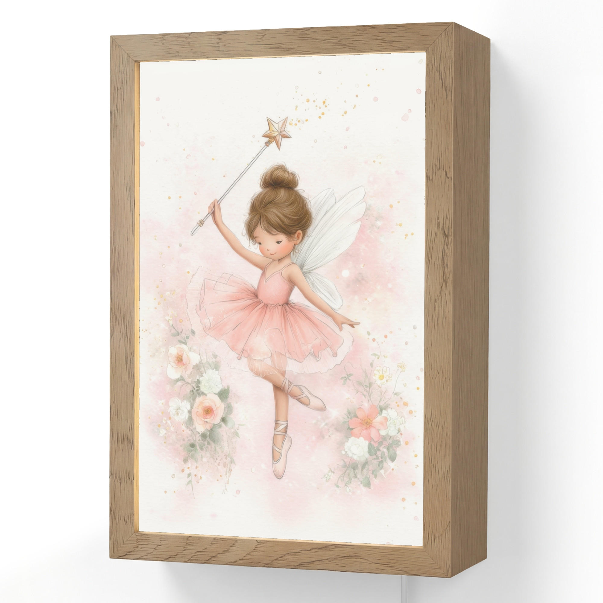OnlyWow NÁSTĚNNÁ LAMPA Baletka - Víla - Květiny - Růžová 20x30 cm