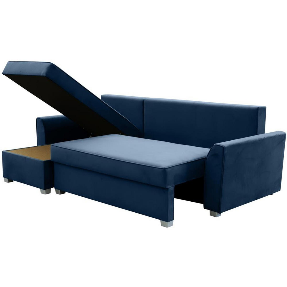 ECKSCHLAFSOFA Teramo dunkelblau - Schwarz/Dunkelblau, Kunststoff/Textil (235/150cm) - Beautysofa