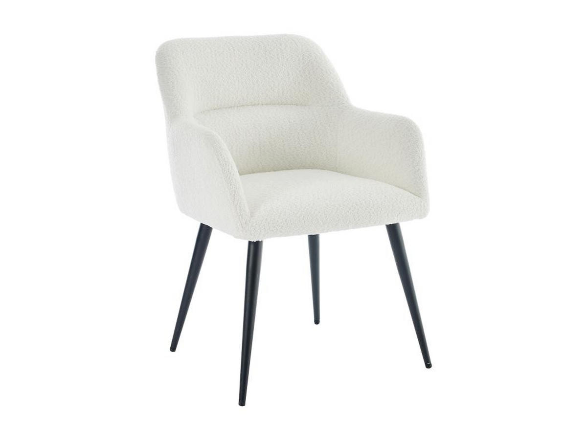 STUHL mit Armlehnen 2er-Set - Bouclé-Stoff & schwarzes Metall - Weiß - HEKA - Weiß, Textil (61/78/59.5cm) - Vente-Unique