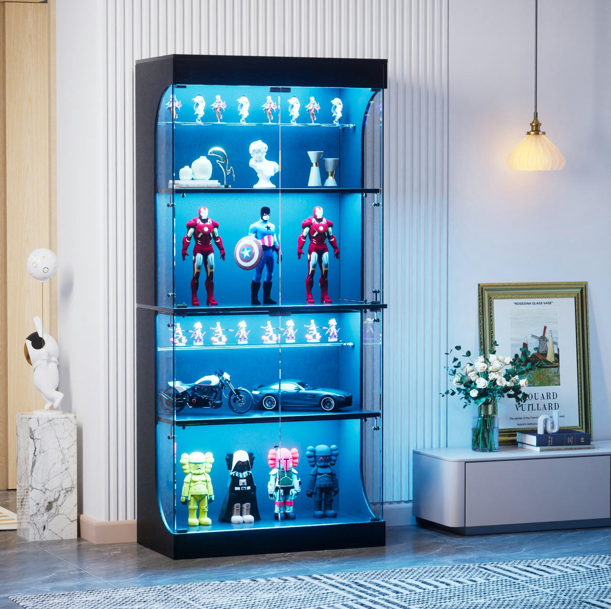 VITRINE 80/35/165 cm aus Glas und Holzwerkstoff mit LED-Beleuchtung und Bewegungssensor Schwarz - Schwarz, Holzwerkstoff (80/165/35cm) - Modenvie
