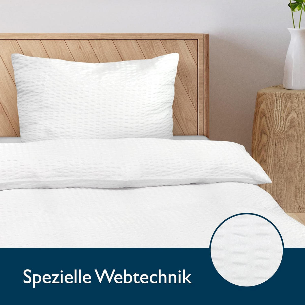 BETTBEZUG Meline 155x220cm + Kissenbezug 80x80cm Weiß Seersucker (4tlg) - Weiß, Textil (155/220cm) - Beautissu 