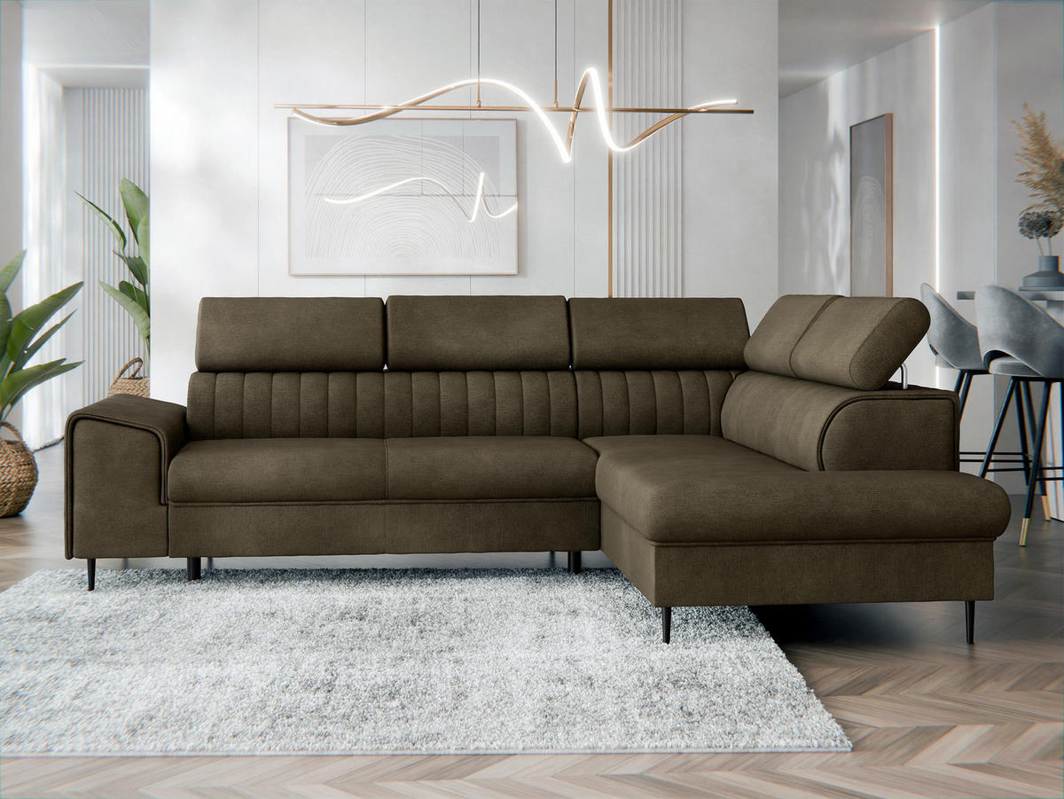 ECKSOFA Kadurin, Seite: Rechts - Dunkelbraun/Schwarz, Holz/Kunststoff (276/206cm) - MIRJAN24