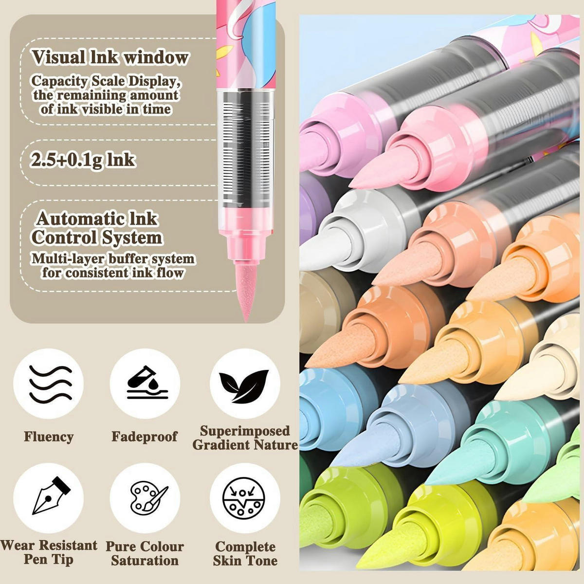 ACRYLMARKER 24 Farben Macaron Farben Weiche Spitze - Multicolor, Kunststoff (10/2/15cm)