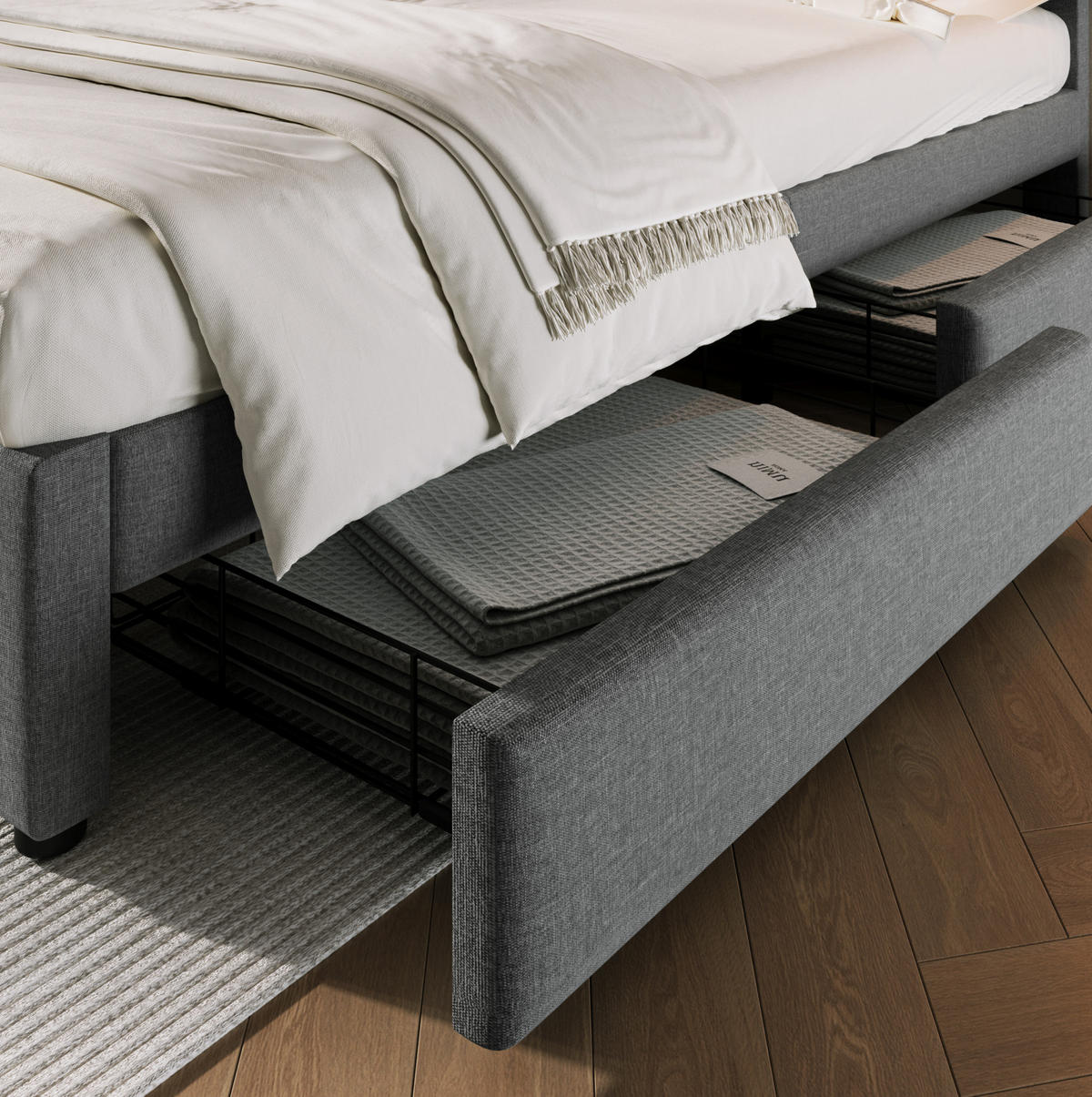POLSTERBETT 160/200 cm mit 4 Schubladen, USB/Steckdosen & verstellbarem Kopfteil, Grau - Grau, Textil (160/200cm) - Redom