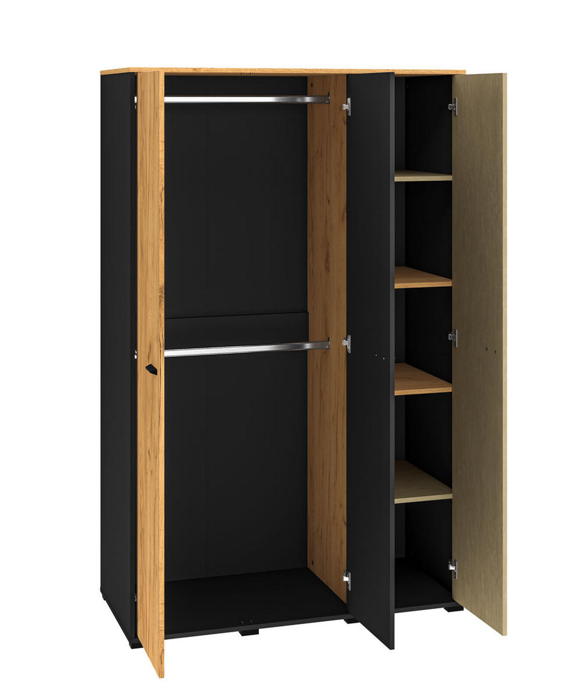 KLEIDERSCHRANK Colt schwarz / Craft Gold Eiche / Premium Steel / 120 / 55 / 190cm - Multicolor/Schwarz, Holz/Holzwerkstoff (120/190/55cm) - Feldmann-Wohnen