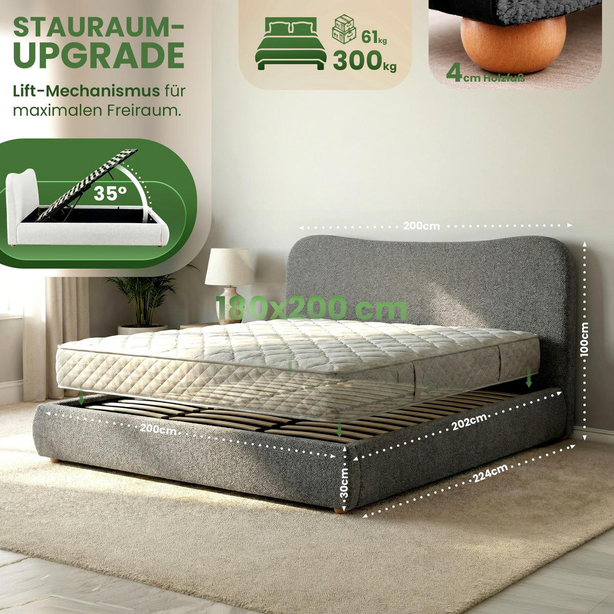 POLSTERBETT 160 cm/200 cm cm Stoff Dunkelgrau - Dunkelgrau, Textil (200/224cm) - CLP