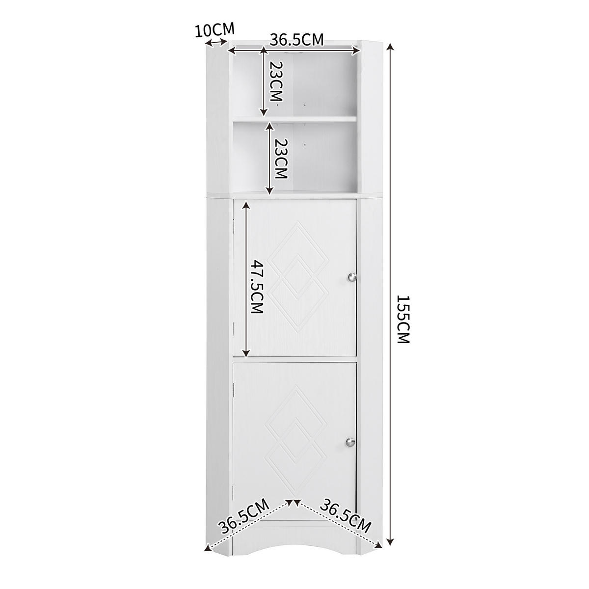 BUFFET Mehrzweck-Aufbewahrungsschrank Dreiecksdesign offene Fächer kippsicher wasserdicht modern - Weiß, Holzwerkstoff (36.5/155/36.5cm) - EVRYAE