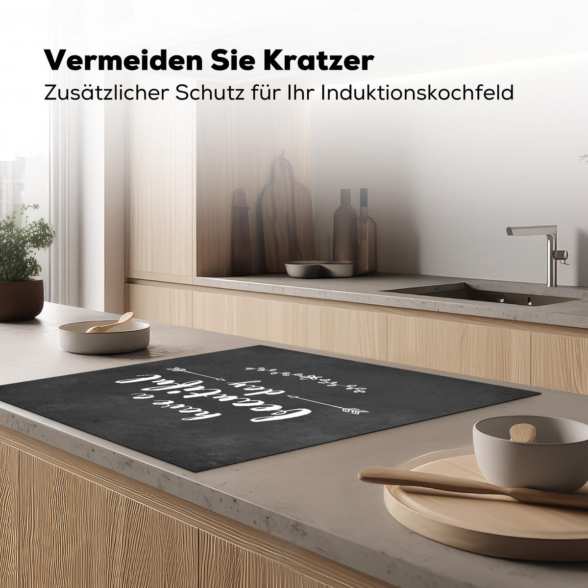 HERDABDECKPLATTE Zitat - Einen schönen Tag - Grau - Weiß Induktionsmatte 78x78 cm - Anthrazit, Kunststoff (78/78/0.2cm) - MuchoWow