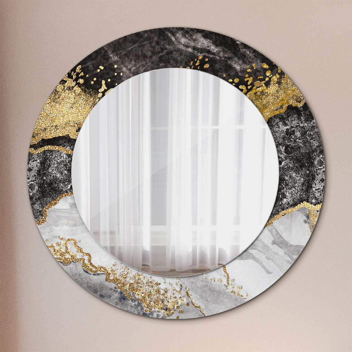 SPIEGEL Ø50 cm Rund mit Aufdruck - Goldfarben, Glas (50/50/0.4cm) - TULUP