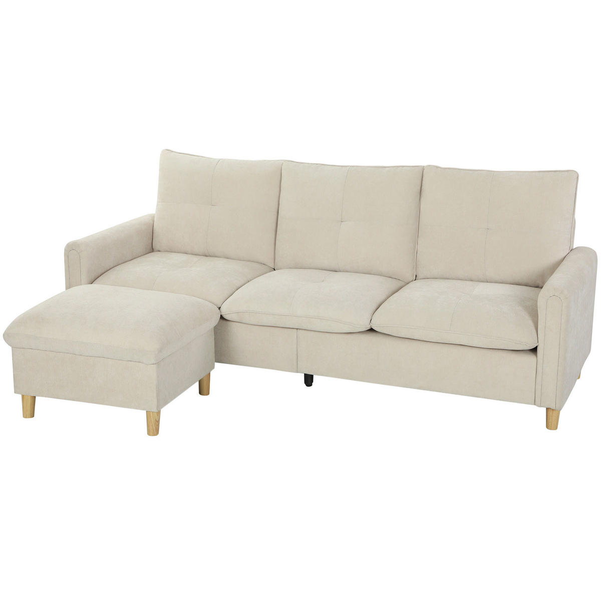 SOFA, 3-Sitzer, modular, Stauraumhocker, Leinenoptik, cremefarben, 210cm - Multicolor, Holzwerkstoff (210/80/77cm) - FORIOUS