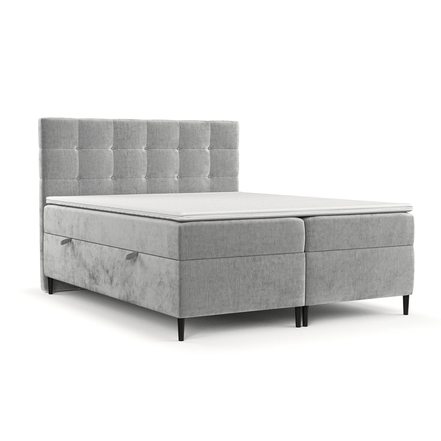 BOXBETT Urbaneo Hellgrau 160/200 cm mit Taschenmatratze und Topper - Hellgrau/Schwarz, Holz/Holzwerkstoff (160/200cm) - Maison de Reve