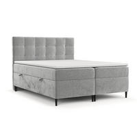 BOXBETT Urbaneo Hellgrau 200/200 cm mit Bonellmatratze und Topper - Hellgrau/Schwarz, Holz/Holzwerkstoff (200/200cm) - Maison de Reve
