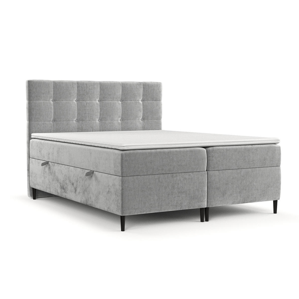 BOXBETT Urbaneo Hellgrau 200/200 cm mit Bonellmatratze und Topper - Hellgrau/Schwarz, Holz/Holzwerkstoff (200/200cm) - Maison de Reve