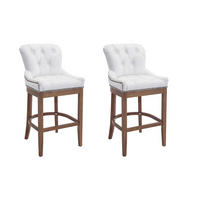 BARHOCKER 2er Set Echtleder weiß - Naturfarben/Weiß, Leder/Holz (55/109/57cm) - CLP