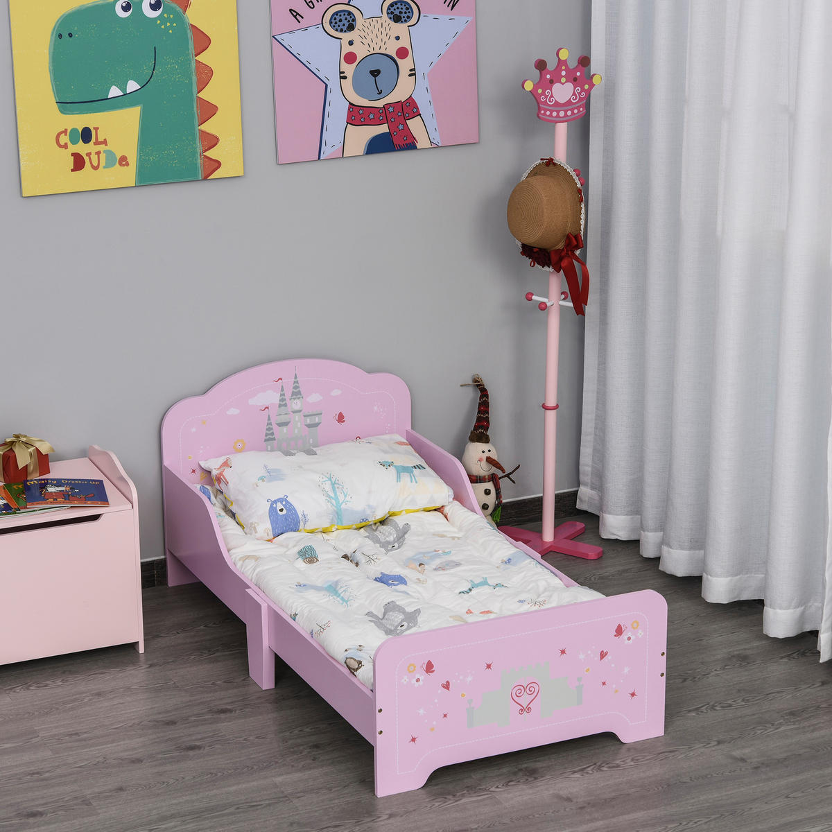 KINDERBETT 140x70 cm DE-14540 mit Schloss-Motiv Rosa - Pink, Holzwerkstoff (70/140cm) - ComfortXL