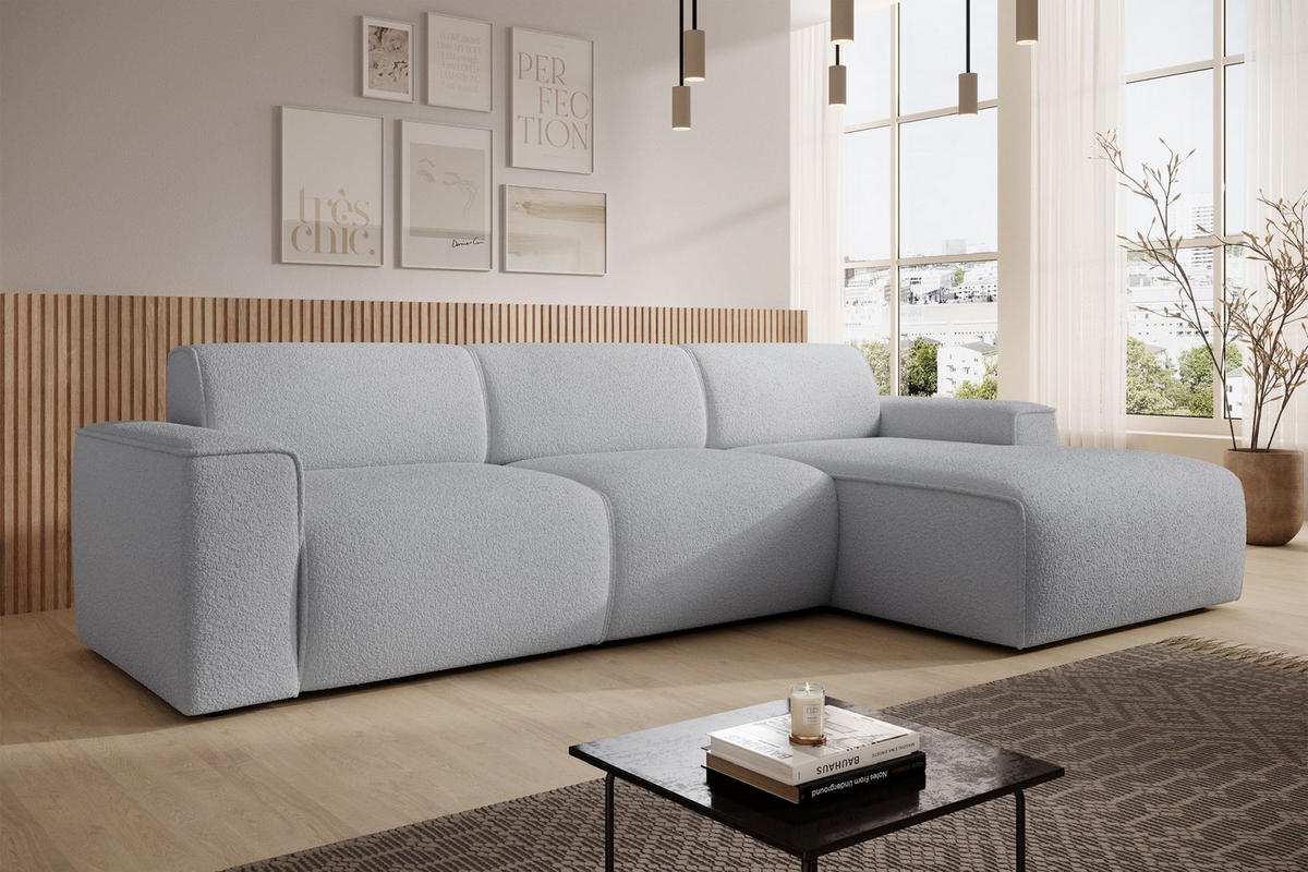 ECKSOFA Bouvi Hellgrau rechts - Hellgrau/Schwarz, Kunststoff/Textil (165/310cm) - Selsey