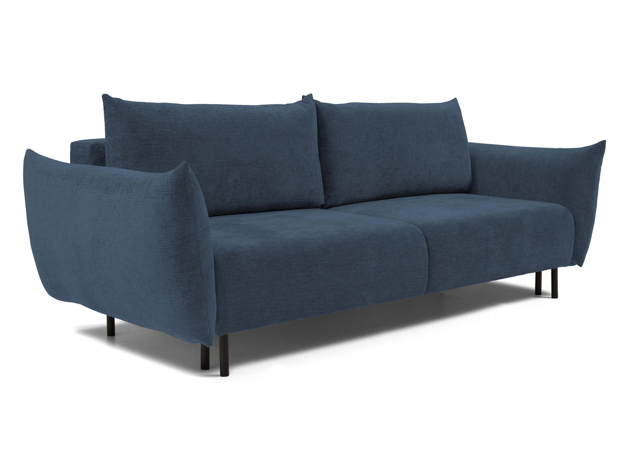 SOFA ADEL - Schlaffunktion Und Bettkasten, Wellenfederung, PUR-Schaum, Schwarze Metallfüße lose Rückenkissen, freistehend, 240x108x75 cm Forest green - Waldgrün, Holz/Textil (240/75/108cm) - DomoHome