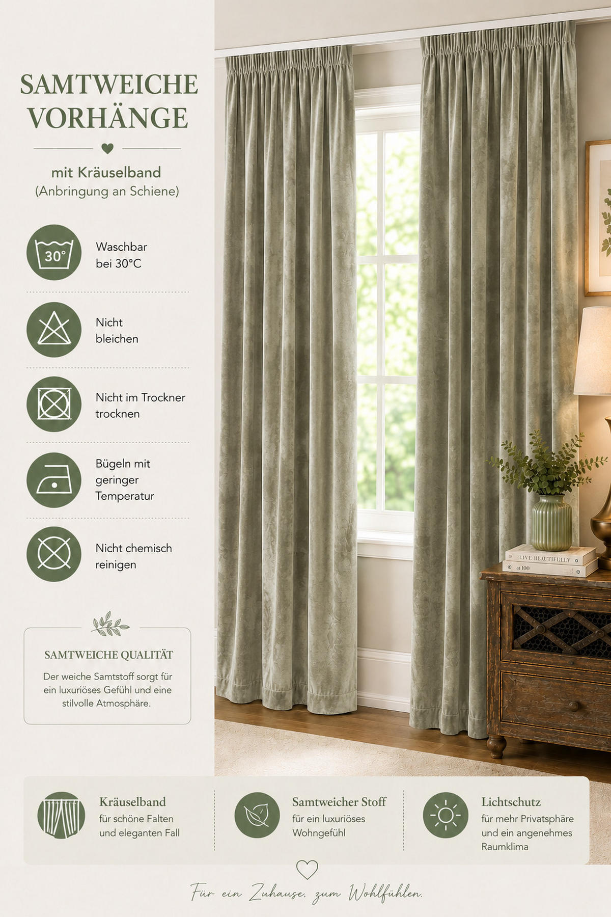 VORHANG Kräuselband Samt 140/145 cm Sand Beige - Naturfarben, Textil (140/145cm) - TiborTex