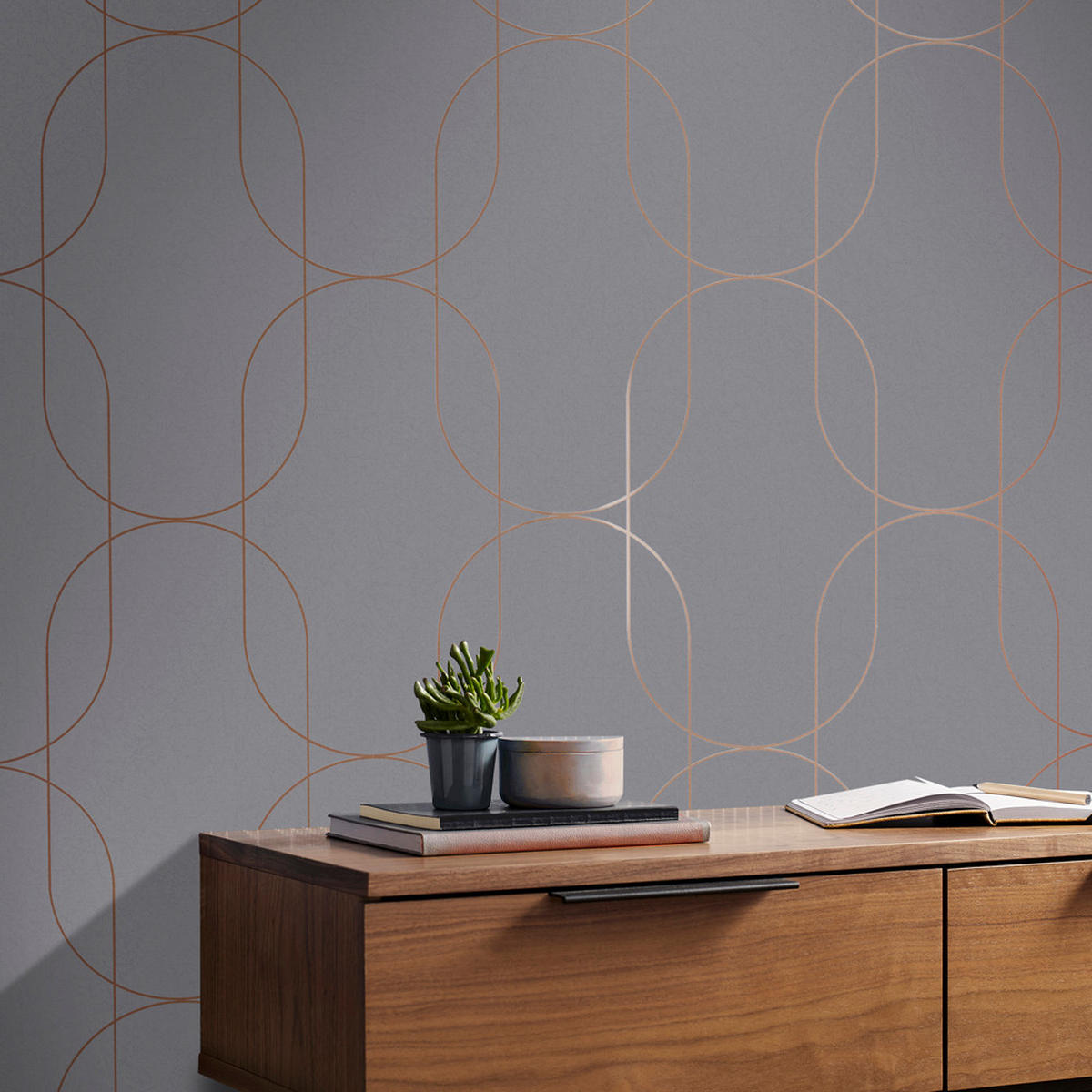 VLIESTAPETE - Palais Grau & Rose Gold - Goldfarben/Grau, Papier/Kunststoff (53/1000cm) - Graham & Brown