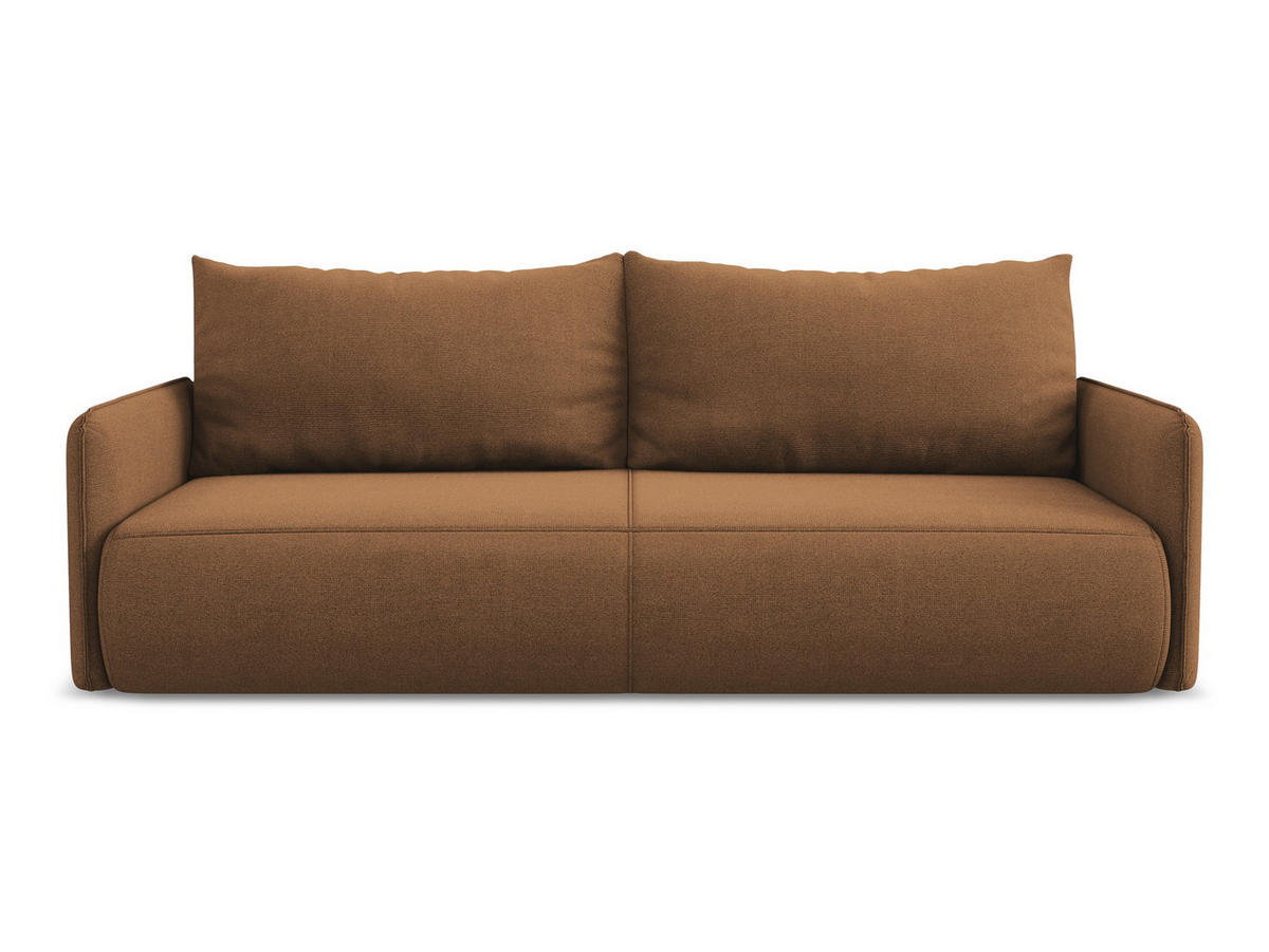 3-SITZER SOFA mit Schlaffunktion Strukturstoff Stoff Orange - Terra cotta/Schwarz, Kunststoff/Textil (216/86/105cm) - Makamii