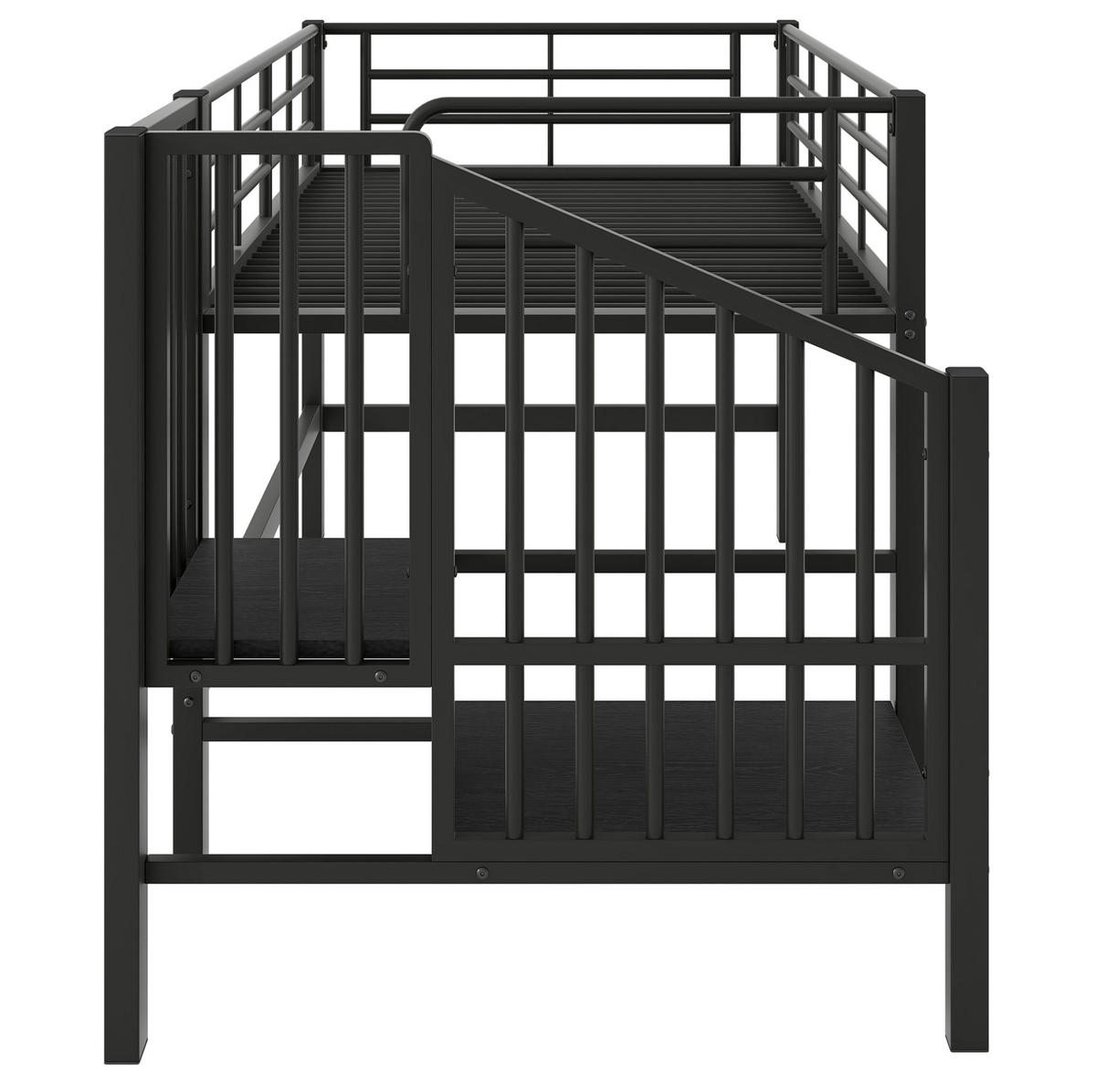 HOCHBETT aus MDF und Metall 90x200 cm Schwarz mit Stauraumtreppe und platzsparendem Design - Schwarz, Holzwerkstoff (90/200cm) - Modfu