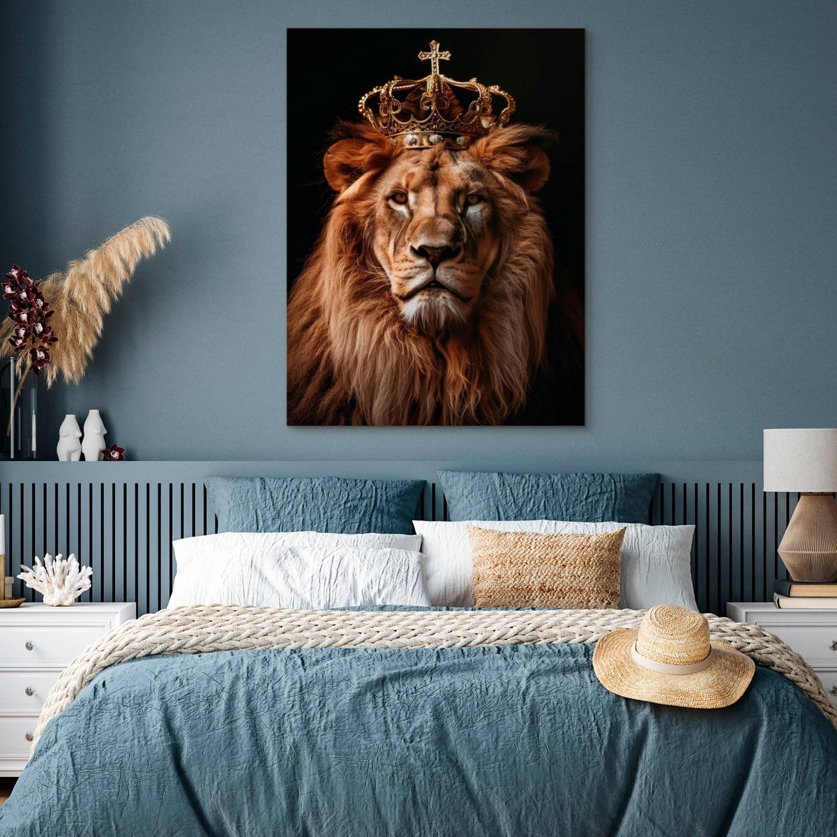 LEINWANDBILD Löwen König Abstraktion 3D Effekt 40cm x 50cm - Beige/Schwarz, Textil (40/50cm) - Muralo