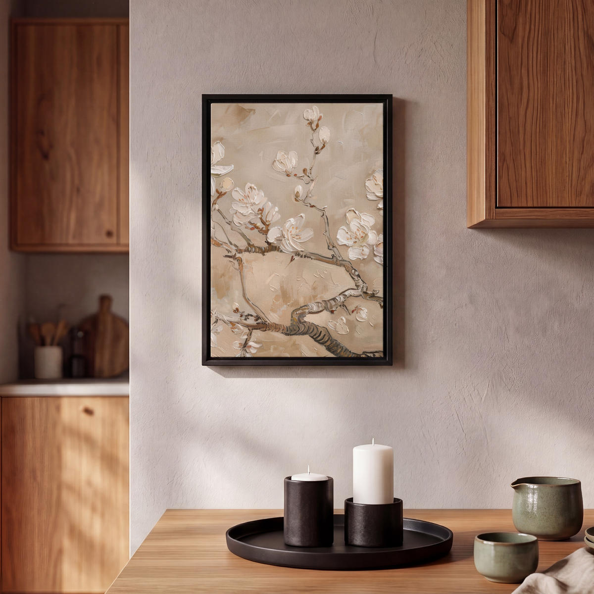LEINWAND Bilder mit Rahmen - Blumen - Modern - Beige - Weiß - Blüte - 20x30 - Beige, Textil (20/30cm) - MuchoWow