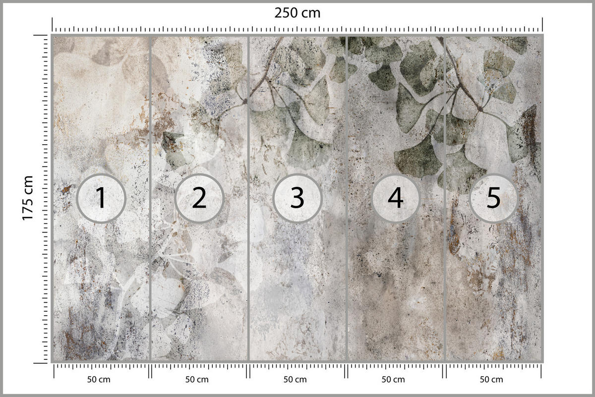 FOTOTAPETE für Büro Vintage Blätter Beton Abstrakt Grau Retro 250x175 - Beige/Grau, Papier (250/175cm) - Muralo