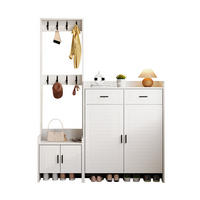 GARDEROBE mit 8 Haken, 6 Ablagen und 2 Schubladen in Weiß - Weiß, Holzwerkstoff (125/165/32cm) - EVRYAE