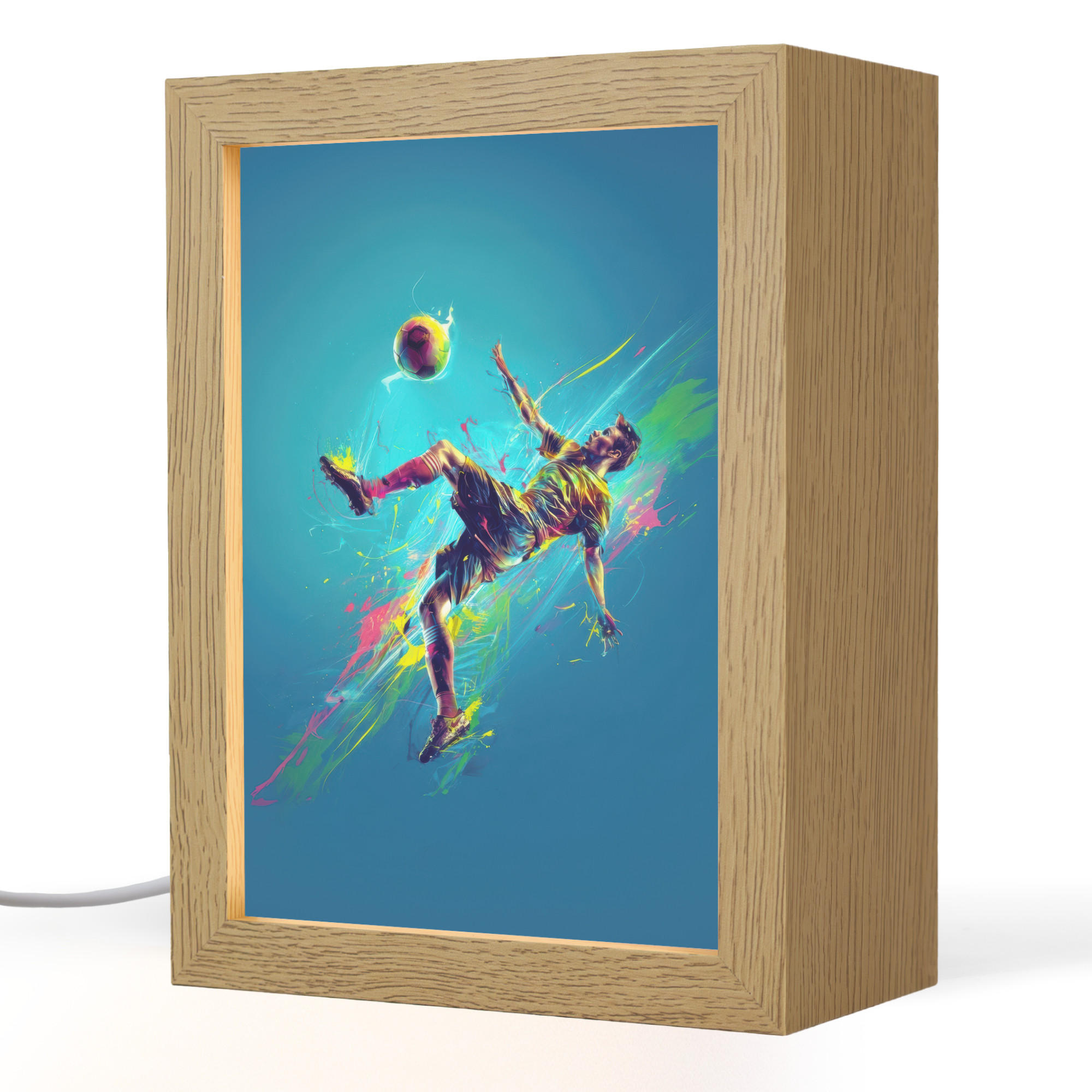 NACHTTISCHLAMPE Fußballer - Farbspritzer - Farbenfroh - Ball 15x20 cm - Blau, Holzwerkstoff (8/15/20cm)