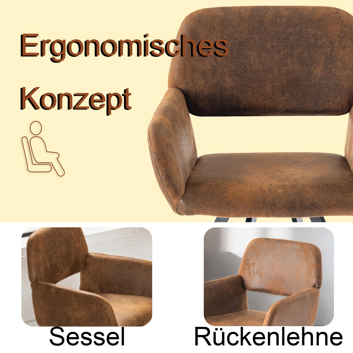 ARMLEHNSTUHL-SET 2 Stück braun - Braun, Holzwerkstoff/Textil (57/81.5/53cm) - Urban Meuble