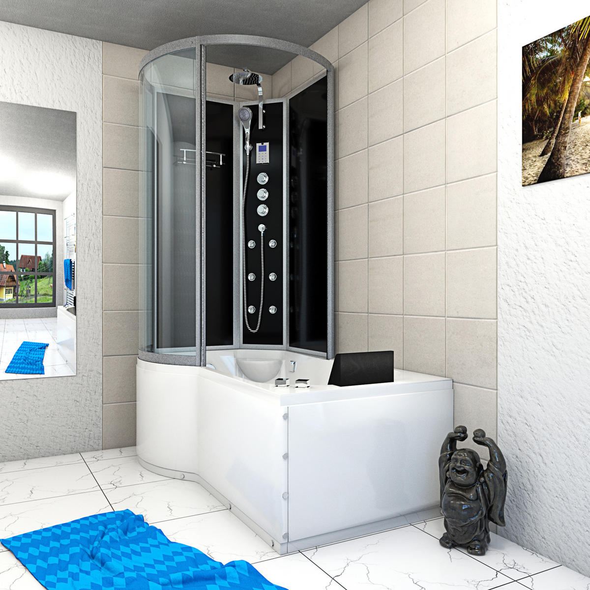 WHIRLPOOL Wanne Duschkabine sw K50-R33-WP-EC 100x1 - Schwarz, Glas/Kunststoff (170/225/98cm) - AcquaVapore by Sandra Jentho