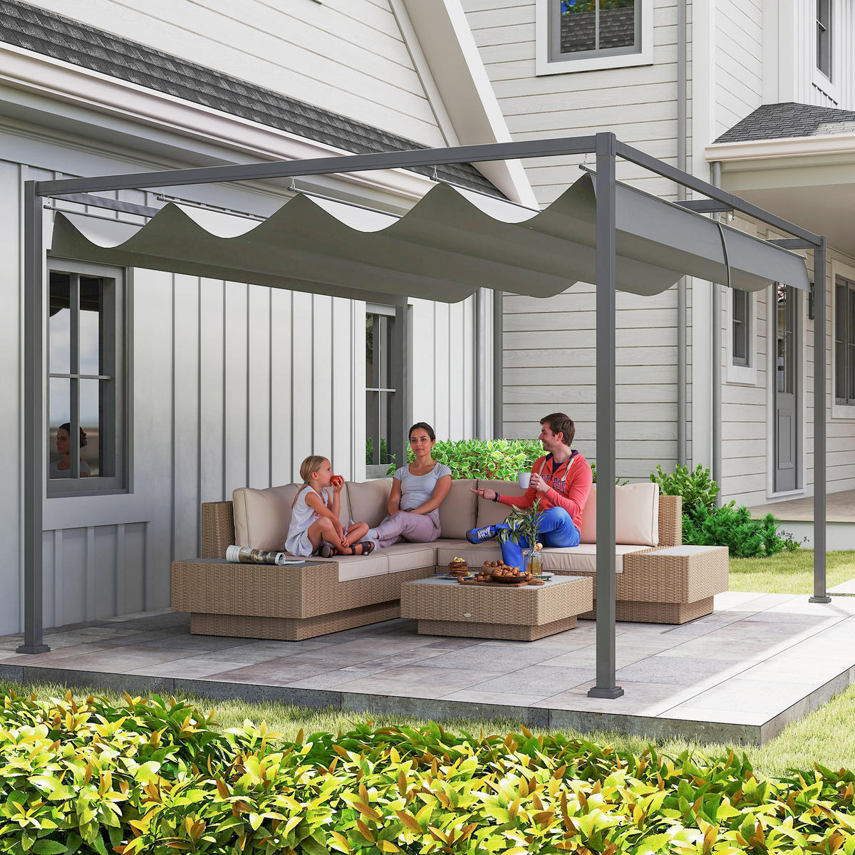 PERGOLA, Robuster Sonnenschutz für Garten, Balkon, Terrasse, aus Metall und Kunststoff, UV- und wasserabweisend, Dunkelgrau - Dunkelgrau, Metall (400/222/300cm)