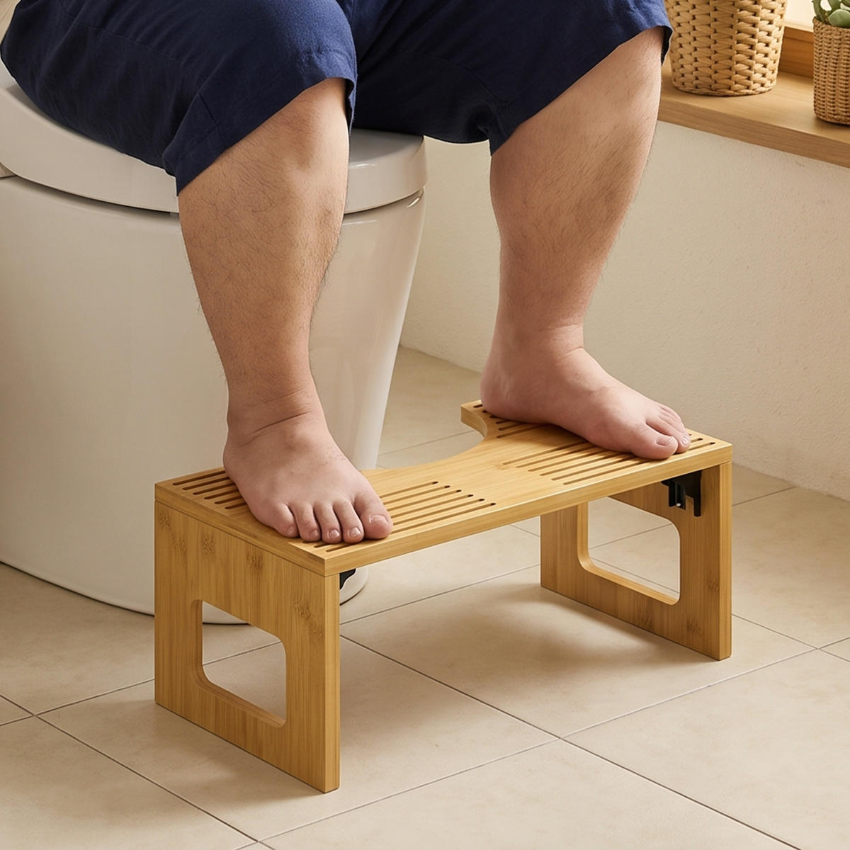 TOILETTENHOCKER Bambus Eiche - Eichefarben, Holz (25/20/42.5cm) - HOMCOM