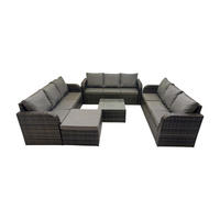 GARTENMÖBELGARNITUR mit KISSEN Polyrattan Dunkelgrau 10-Sitzer - Dunkelgrau/Grau, Glas/Kunststoff - Fimous