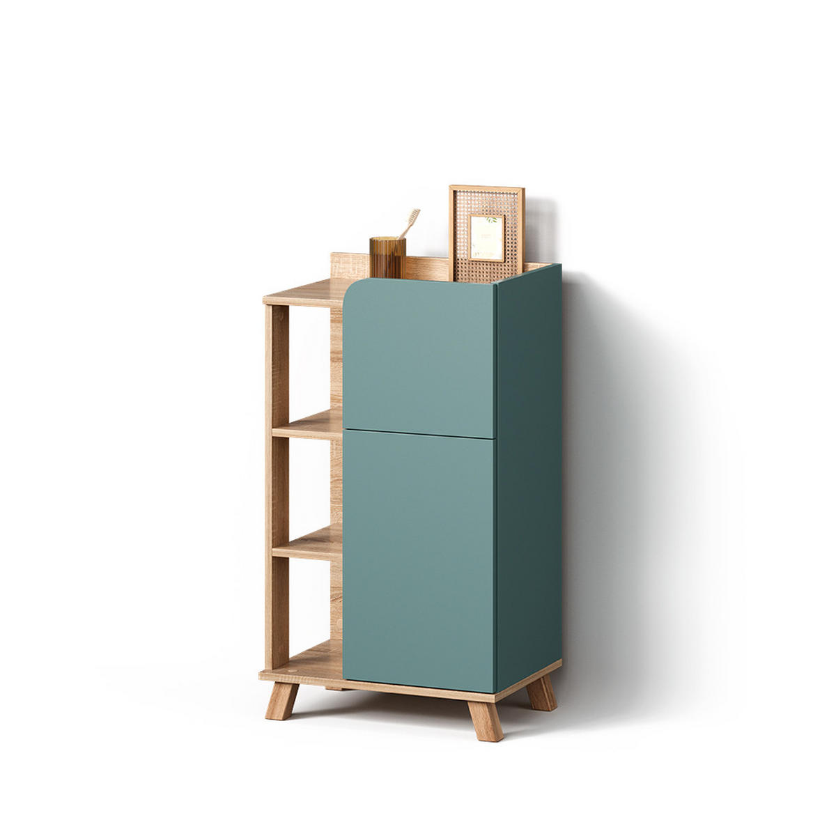 UNTERSCHRANK Marano Blau-Grau 50 x 90 cm mit Tür und Schublade - Blaugrau/Sonoma Eiche, Holzwerkstoff (50/90/35cm) - Livinity®
