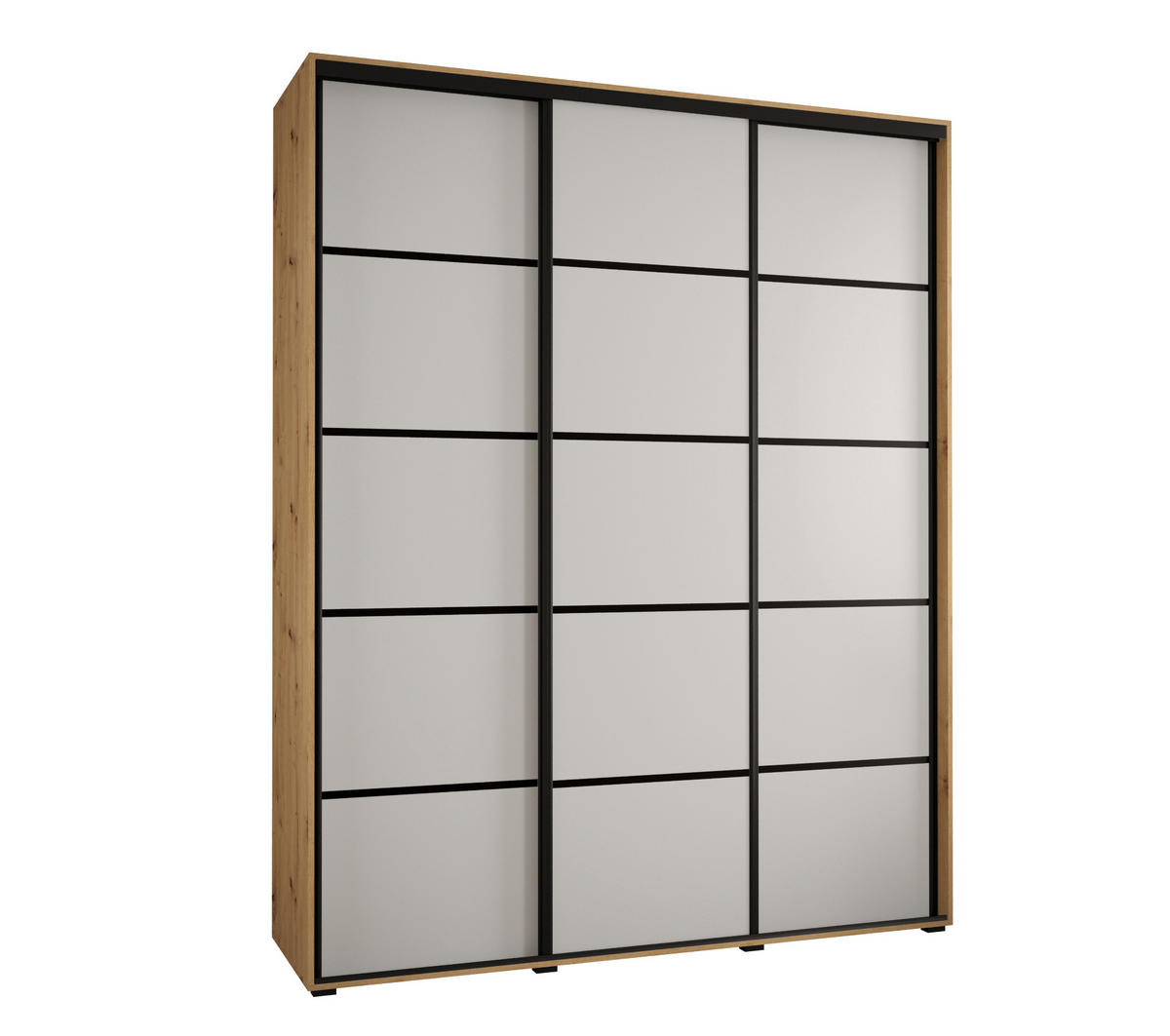 SCHWEBETÜRENSCHRANK 235,2/190/60 3-türig - Schwarz/Weiß, Holz/Metall (190/235/60cm) - Abiks Möbel