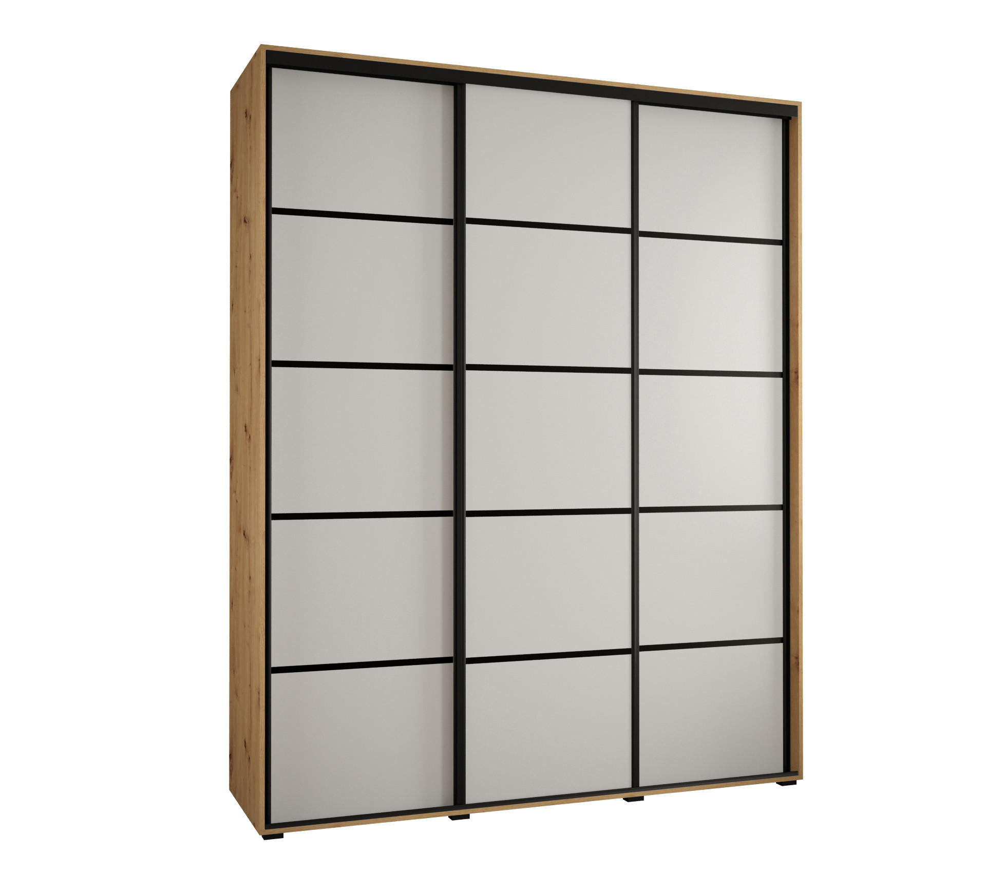 Abiks Möbel SCHWEBETÜRENSCHRANK Eiche Artisan, Weiß, Schwarz 190cm × 60cm × 235cm