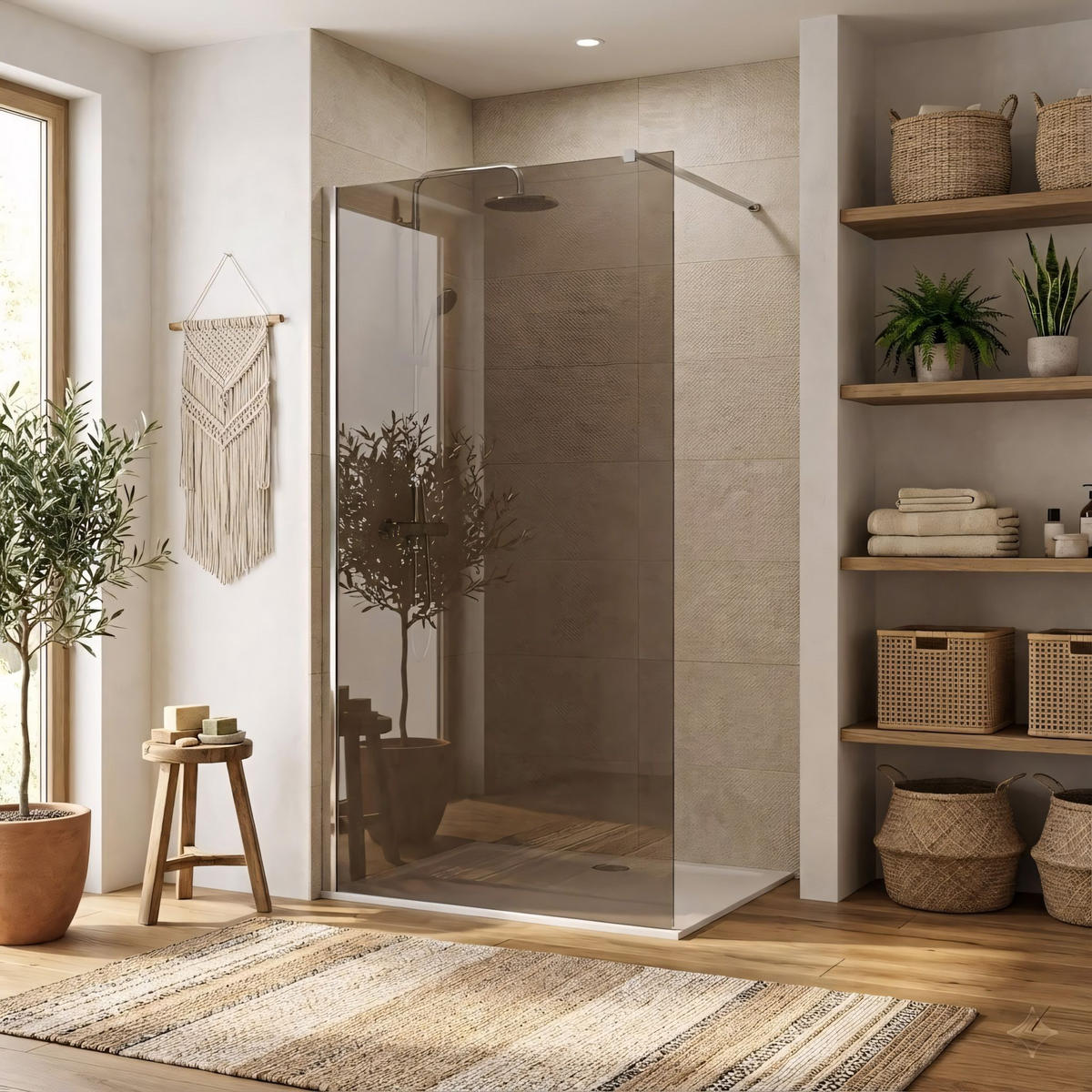 DUSCHWAND Rea Flexi Brown / Chrome 100 - Chromfarben, Glas (120/100/195cm) - REA