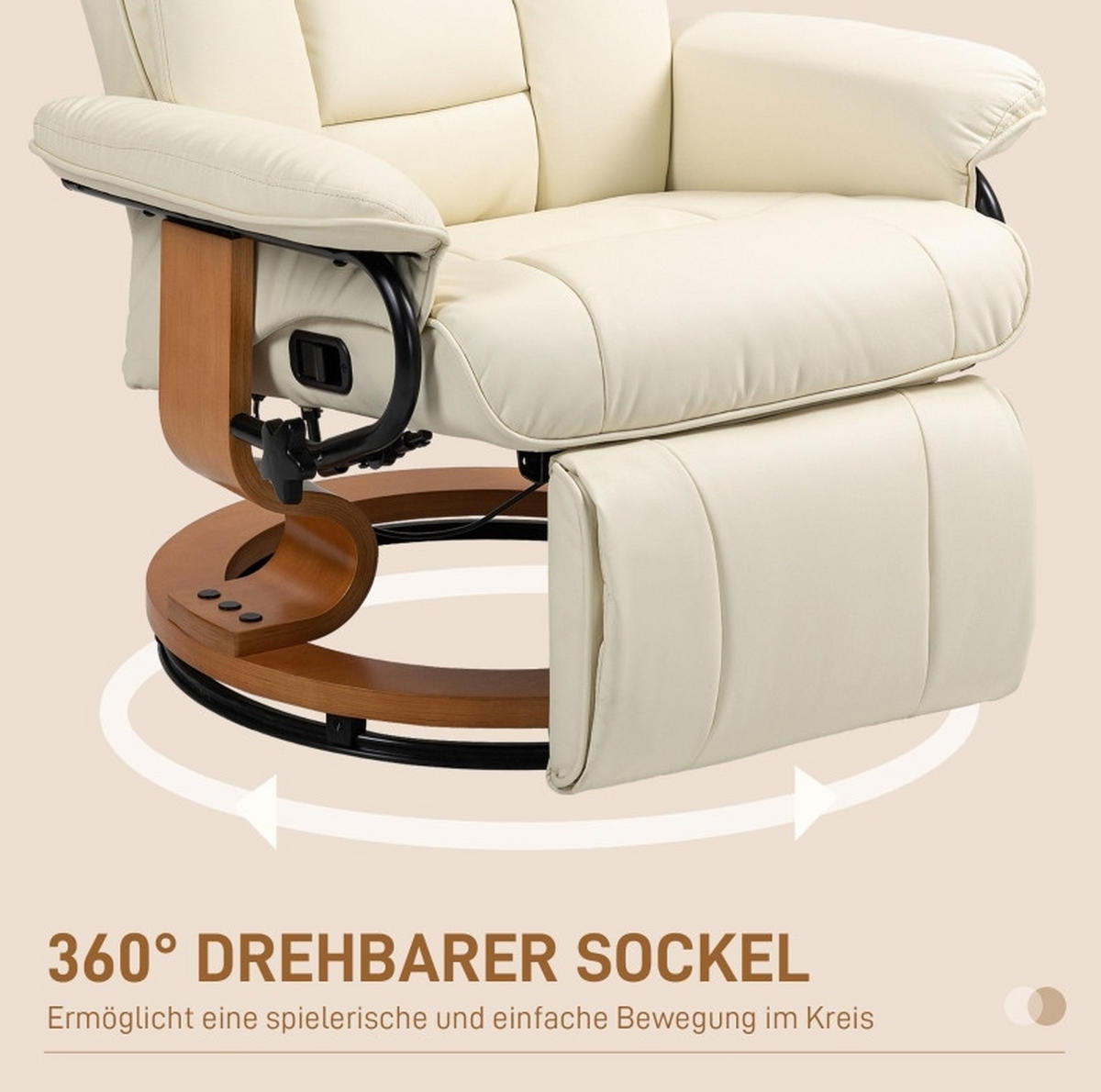 RELAXSESSEL 88/78/103 cm manuell mit Fußteil und 360°-Drehfunktion - Creme, Kunststoff (88/103/78cm) - BEAOK