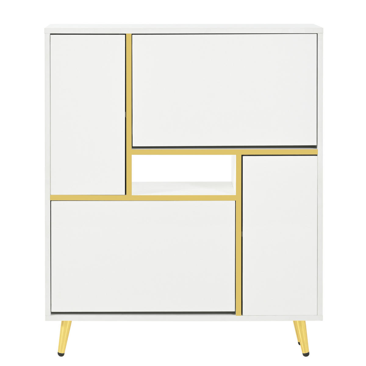SCHUHSCHRANK 80/25/96 cm in Weiß mit Hochglanzfront und LED-Beleuchtung - Weiß, Holzwerkstoff (80/96/25cm) - Flora Grace