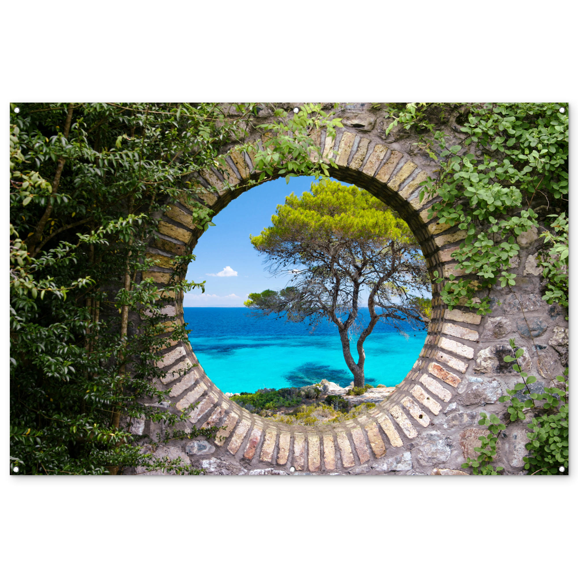 VRTNI PLAKAT Sredozemska obala 180x120 cm - rjavosiva, umetna masa (180/120/0.2cm) - OnlyWow