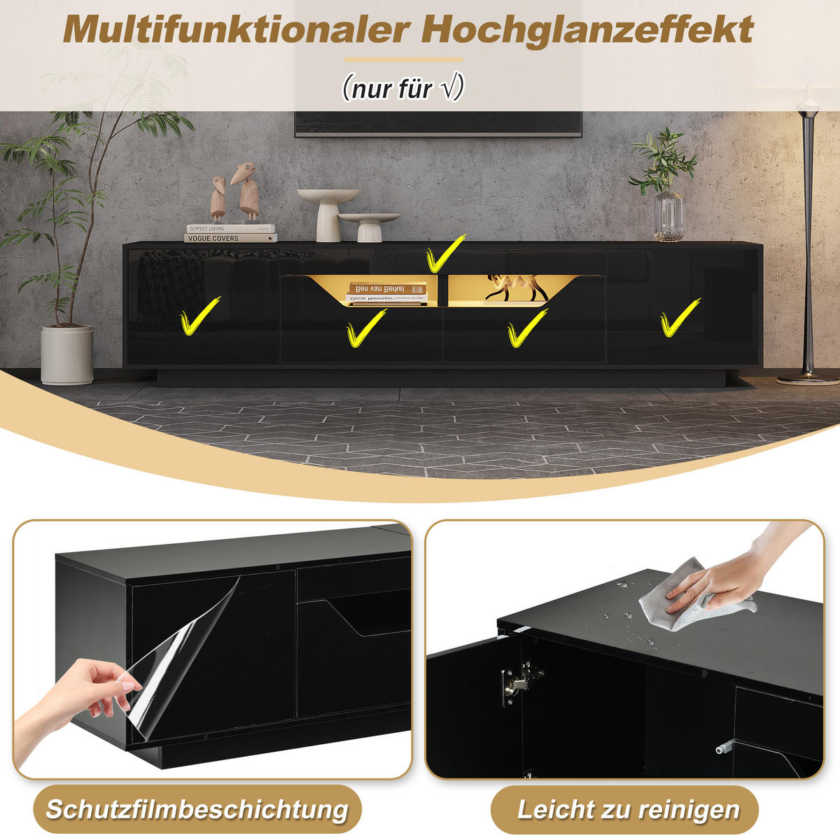 TV-SCHRANK 180/40/45 cm Schwarz mit 2 Schubladen und 2 Türen - Schwarz, Holzwerkstoff (180/45/40cm) - Oxeza