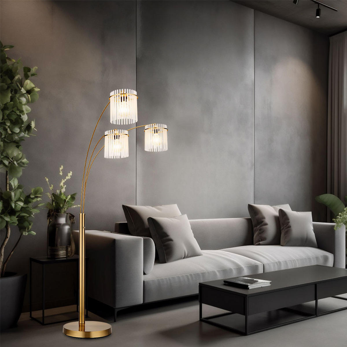 LED STEHLEUCHTE Metall Gold - Goldfarben, Glas (100/110/180cm) - Globo Lighting